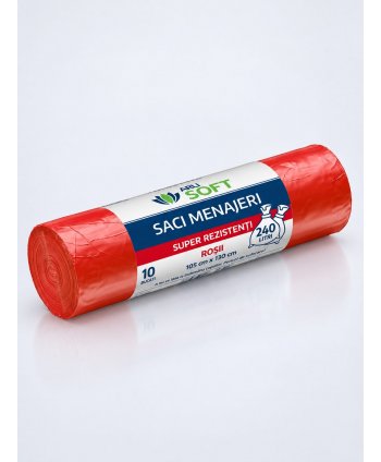 Saci Menajeri Roșii 240 Litri ArliSoft® 10 buc/rola – Super Rezistenți pentru Colectarea Selectivă a Deșeurilor Organice