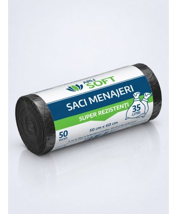 Saci Menajeri 35 Litri ArliSoft® 50buc/rola - Super Rezistență și Versatilitate pentru Gestionarea Deșeurilor