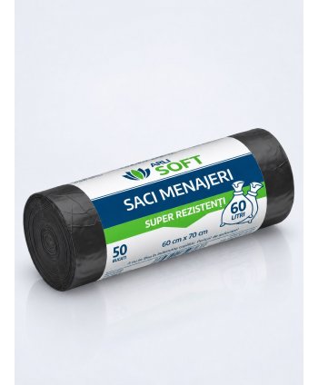 Saci Menajeri 60 Litri ArliSoft® 50buc/rola - Super Rezistență și Capacitate Extinsă pentru Gestionarea Deșeurilor