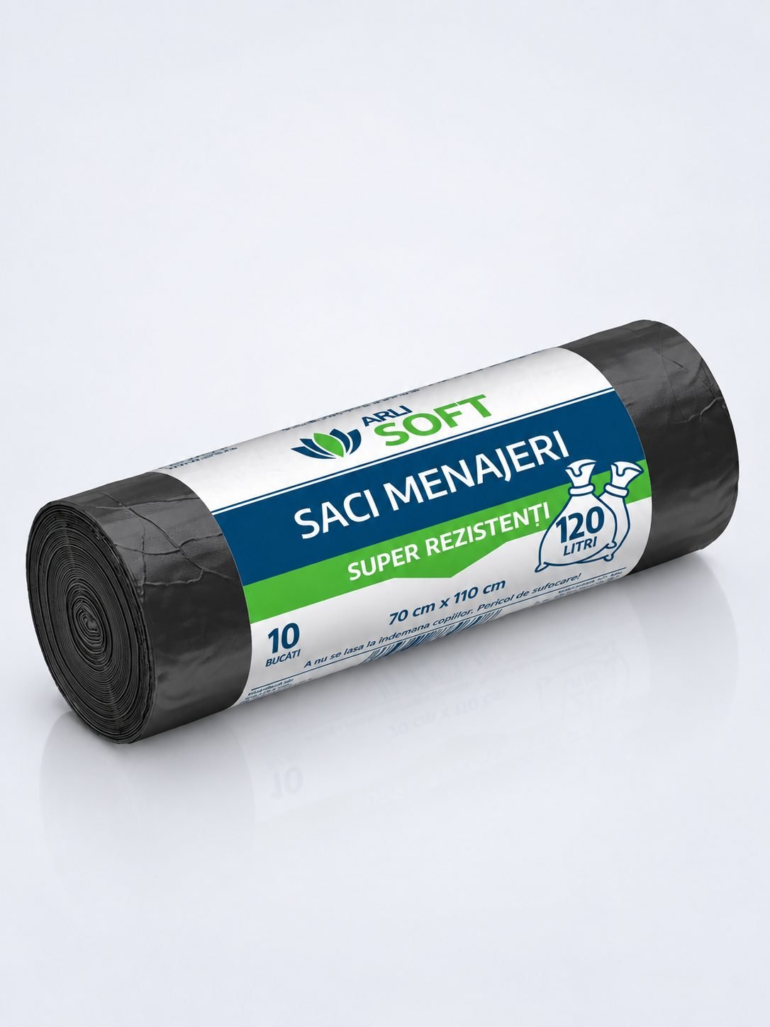 Saci Menajeri 120 Litri ArliSoft® 10 buc/rola - Super Rezistență și Capacitate Mare pentru Gestionarea Deșeurilor Voluminoase