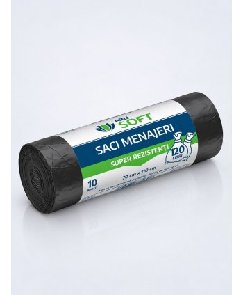 Saci Menajeri 120 Litri ArliSoft® 10 buc/rola - Super Rezistență și Capacitate Mare pentru Gestionarea Deșeurilor Voluminoase
