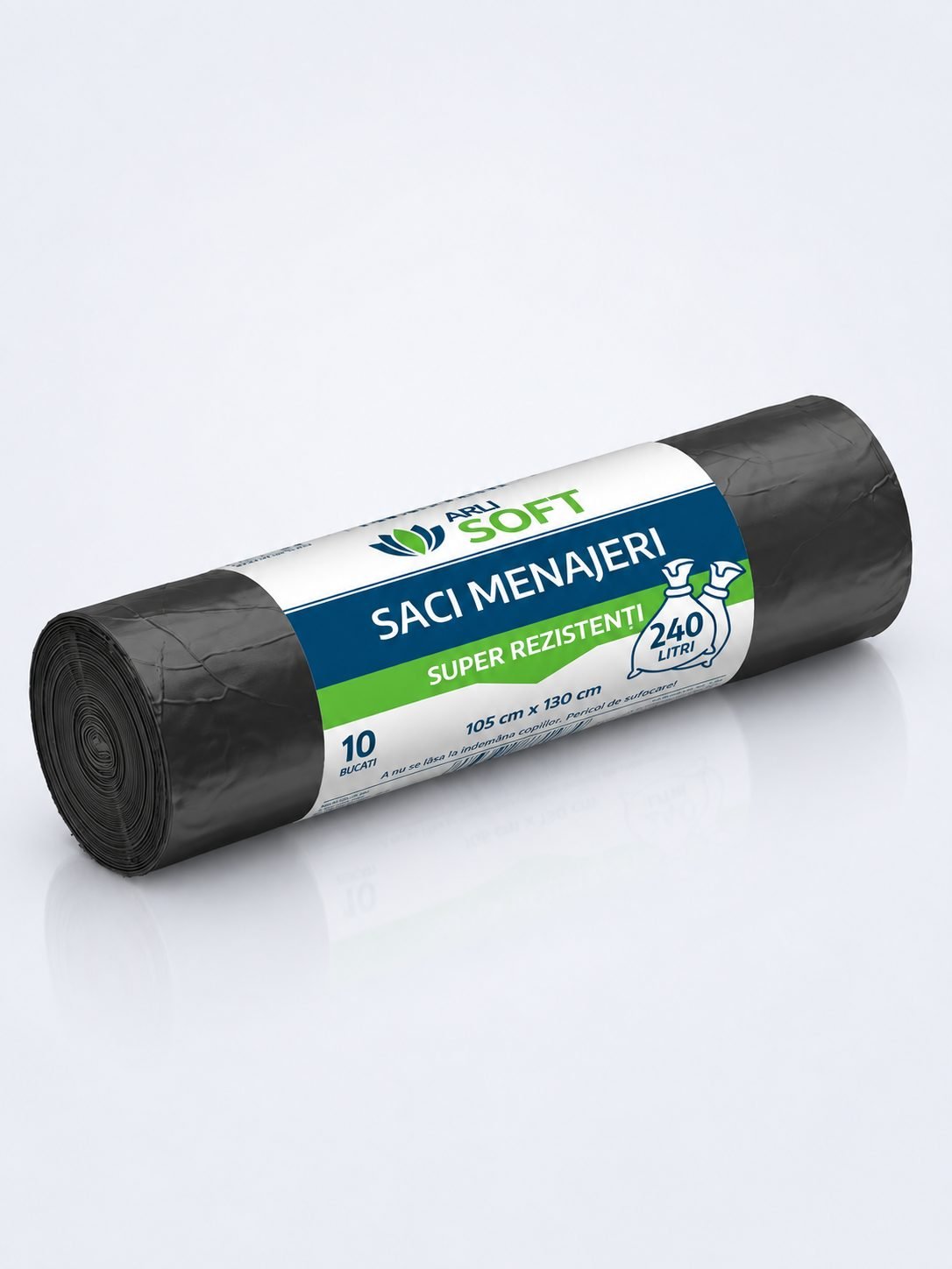 Saci Menajeri 240 Litri ArliSoft® 10 buc/rola - Super Rezistență și Capacitate Extinsă pentru Gestionarea Deșeurilor Mari