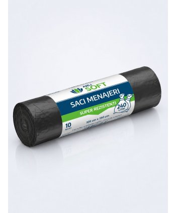 Saci Menajeri 240 Litri ArliSoft® 10 buc/rola - Super Rezistență și Capacitate Extinsă pentru Gestionarea Deșeurilor Mari