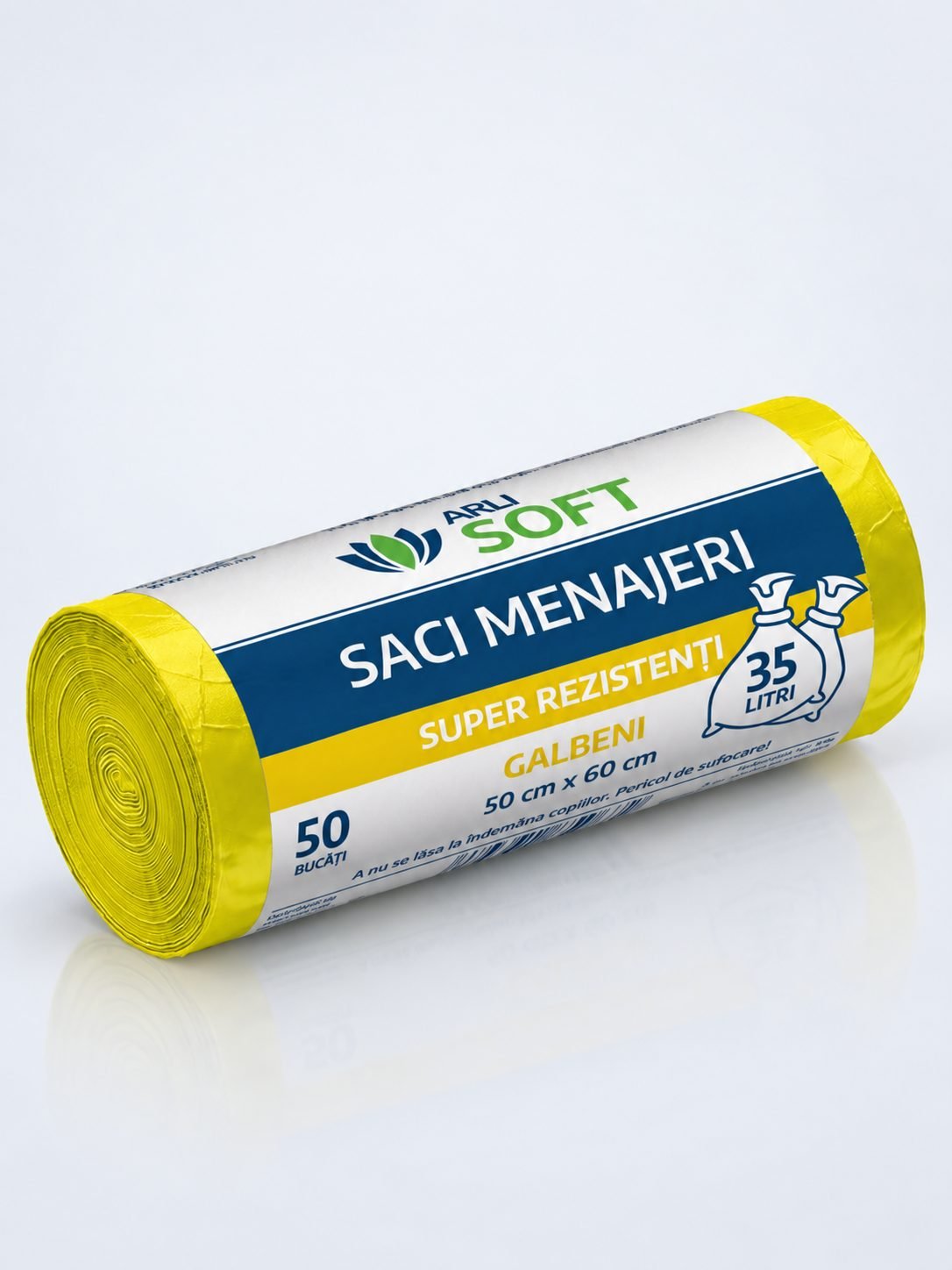 Saci Menajeri Galbeni 35 Litri ArliSoft® 50 buc/rola – Super Rezistenți pentru Colectarea Selectivă a Deșeurilor