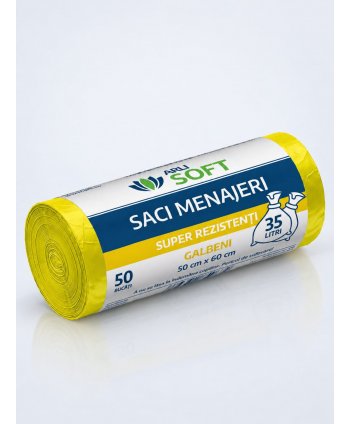 Saci Menajeri Galbeni 35 Litri ArliSoft® 50 buc/rola – Super Rezistenți pentru Colectarea Selectivă a Deșeurilor
