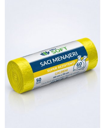 Saci Menajeri Galbeni 60 Litri ArliSoft® 50 buc/rola – Super Rezistenți pentru Colectarea Selectivă a Deșeurilor