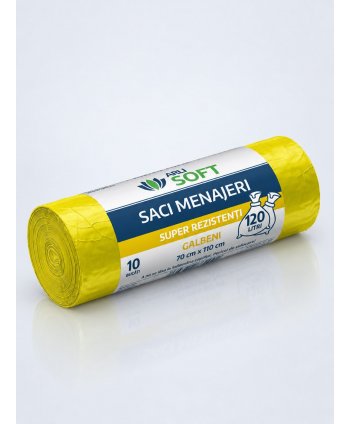 Saci Menajeri Galbeni 120 Litri ArliSoft® 10 buc/rola – Super Rezistenți pentru Colectarea Selectivă a Deșeurilor