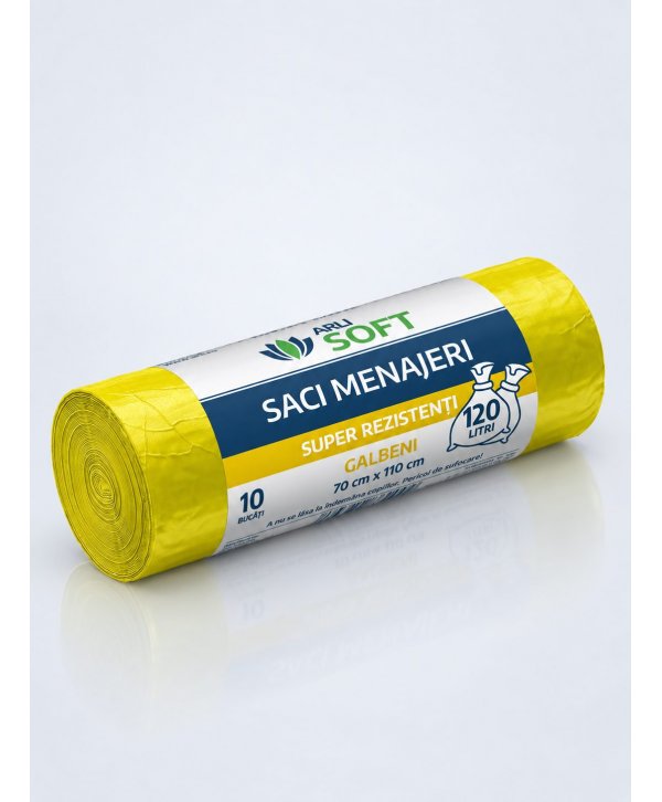 Saci Menajeri Galbeni 120 Litri ArliSoft® 10 buc/rola – Super Rezistenți pentru Colectarea Selectivă a Deșeurilor Saci Menajeri Galbeni 120 Litri ArliSoft® 10 buc/rola – Super Rezistenți pentru Colectarea Selectivă a Deșeurilor