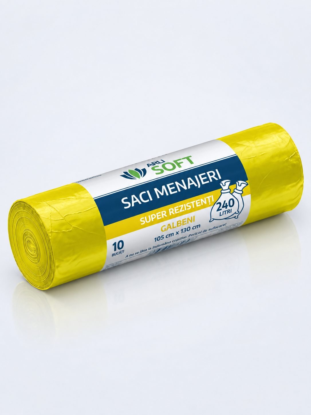 Saci Menajeri Galbeni 240 Litri ArliSoft® 10 buc/rola – Super Rezistenți pentru Colectarea Selectivă a Deșeurilor