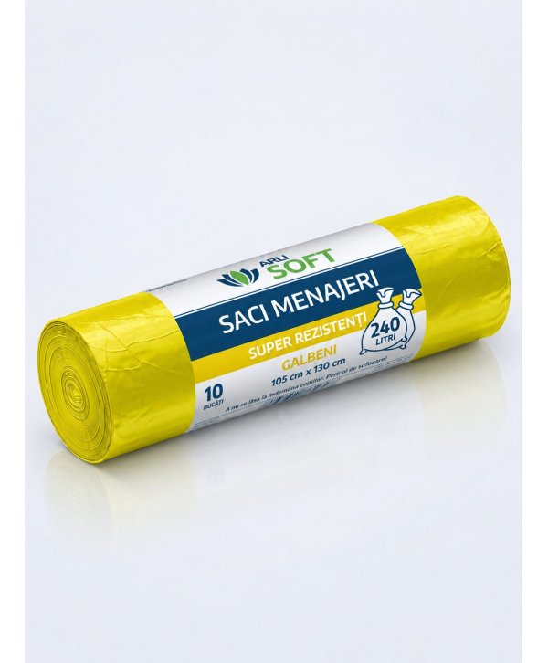 Saci Menajeri Galbeni 240 Litri ArliSoft® 10 buc/rola – Super Rezistenți pentru Colectarea Selectivă a Deșeurilor Saci Menajeri Galbeni 240 Litri ArliSoft® 10 buc/rola – Super Rezistenți pentru Colectarea Selectivă a Deșeurilor