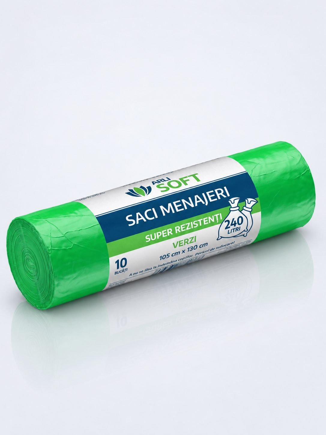 Saci Menajeri Verzi 240 Litri ArliSoft® 10 buc/rola – Super Rezistenți pentru Colectarea Selectivă a Deșeurilor