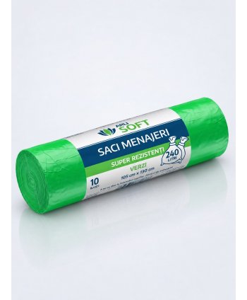 Saci Menajeri Verzi 240 Litri ArliSoft® 10 buc/rola – Super Rezistenți pentru Colectarea Selectivă a Deșeurilor