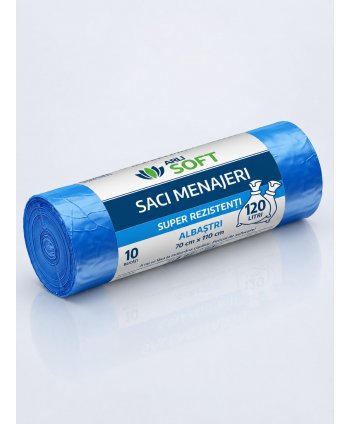 Saci Menajeri Albaștri 120 Litri ArliSoft® 10 buc/rola – Super Rezistenți pentru Colectarea Selectivă a Deșeurilor