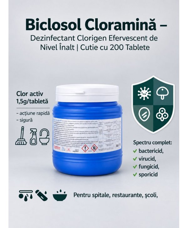 Biclosol – Dezinfectant Clorigen Efervescent de Nivel Înalt cu Spectru Larg de Actiune – 200 Tablete