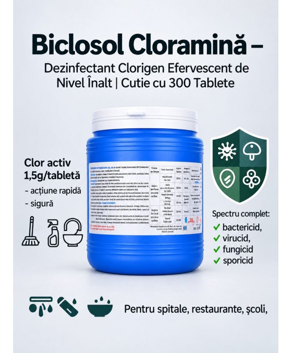 Biclosol – Dezinfectant Clorigen Efervescent de Nivel Înalt cu Spectru Larg de Actiune – 300 Tablete