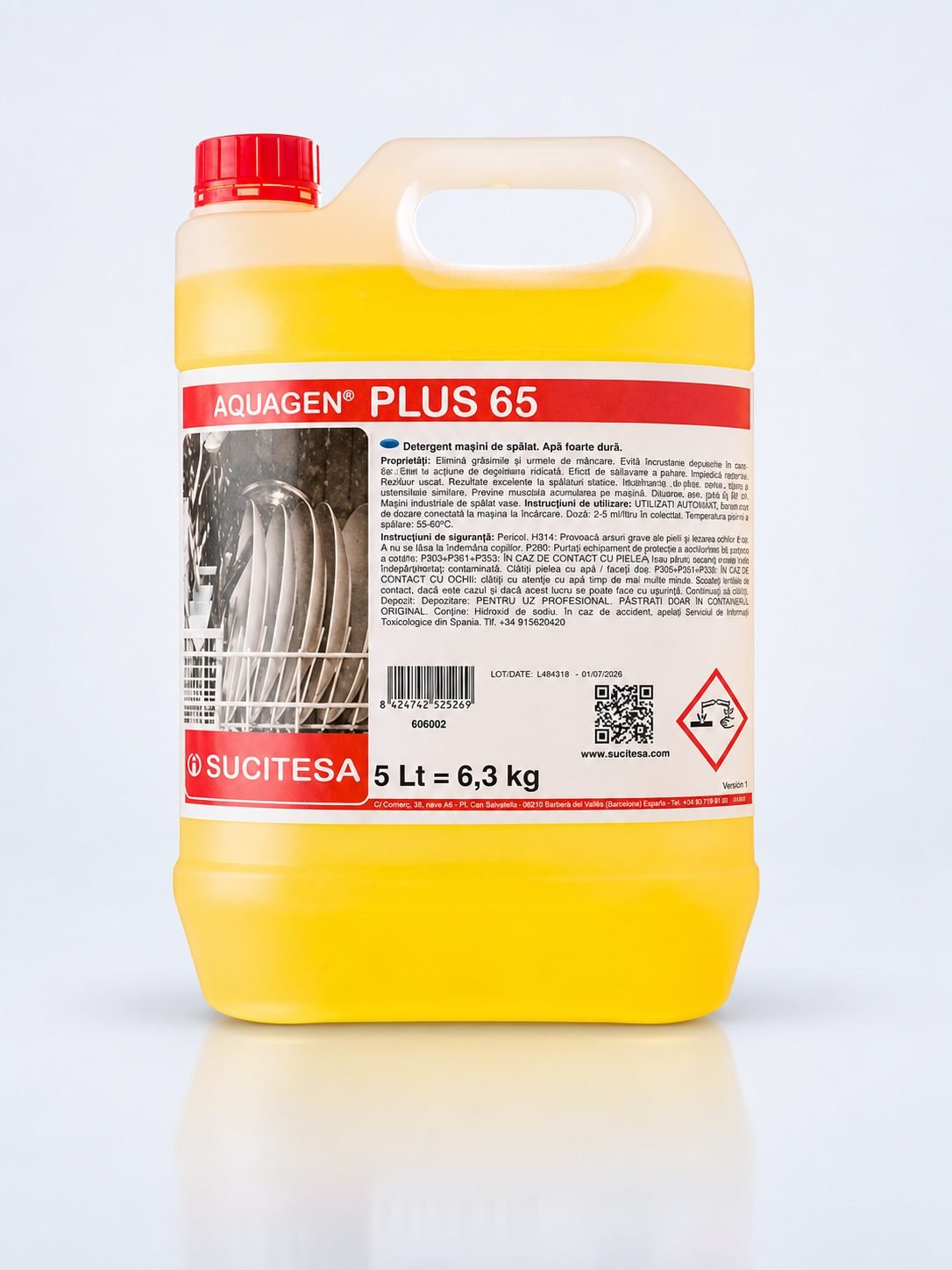 Aquagen Plus 65 – Detergent Profesional pentru Spălarea Vaselor în Apă Foarte Dură, 6,3 kg