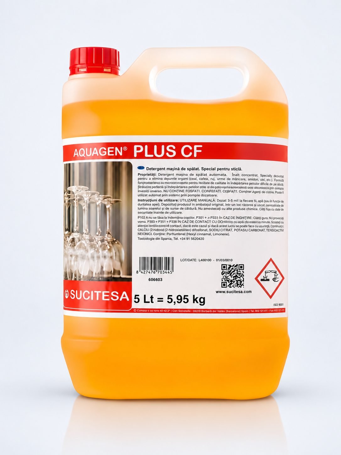 Aquagen Plus CF 5L - Detergent Profesional de Ultimă Generație pentru Spălarea Manuală sau Automată a Vaselor din Sticla