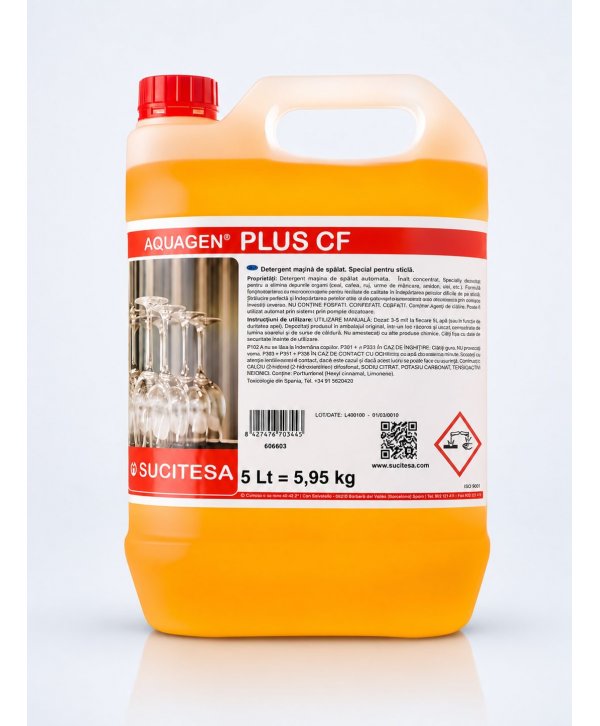Aquagen Plus CF 5L - Detergent Profesional de Ultimă Generație pentru Spălarea Manuală sau Automată a Vaselor din Sticla
