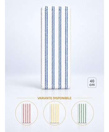 Mop profesional plat din microfibră 40 cm cu dungi albastre, urechi și buzunare, pentru birouri