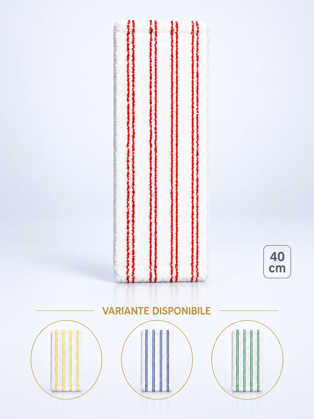 Mop profesional plat din microfibră 40 cm cu dungi roșii, urechi și buzunare, pentru toalete