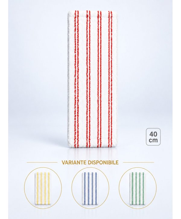 Mop profesional plat din microfibră 40 cm cu dungi roșii, urechi și buzunare, pentru toalete Mop profesional plat din microfibră 40 cm cu dungi roșii, urechi și buzunare, pentru toalete