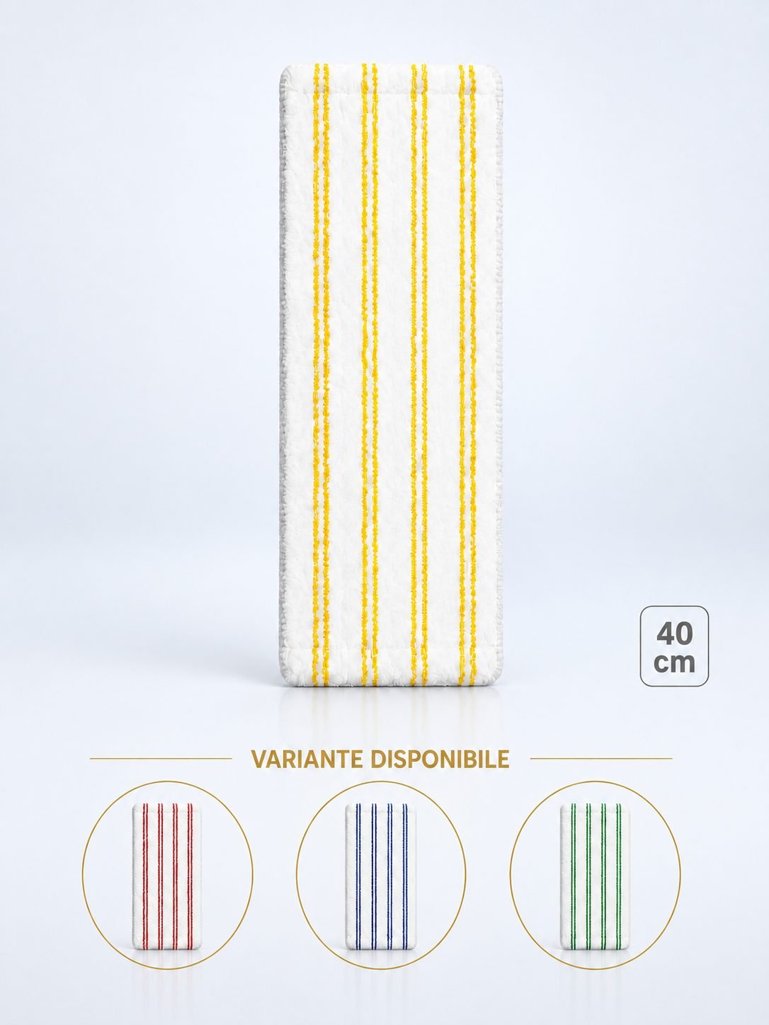 Mop profesional plat din microfibră 40 cm cu dungi galbene, urechi și buzunare, pentru bai, lavoare