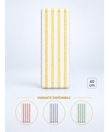 Mop profesional plat din microfibră 40 cm cu dungi galbene, urechi și buzunare, pentru bai, lavoare