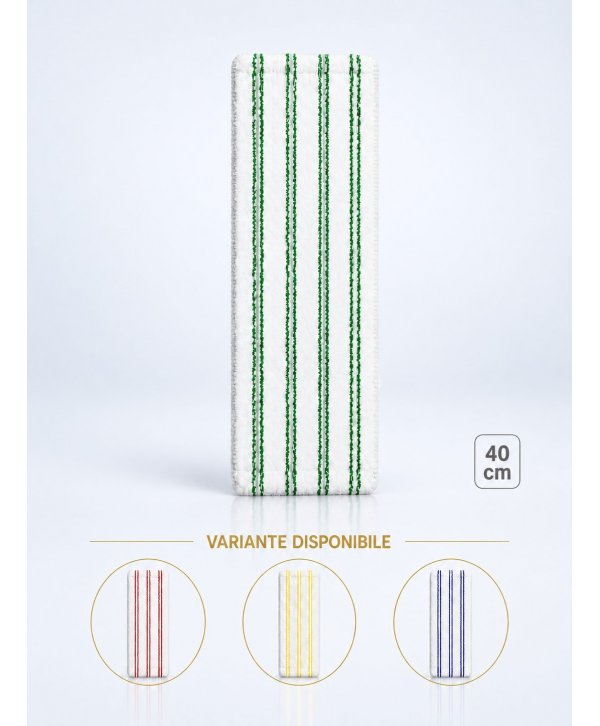 Mop profesional plat din microfibră 40 cm cu dungi verzi, urechi și buzunare, pentru spatii alimentare Mop profesional plat din microfibră 40 cm cu dungi verzi, urechi și buzunare, pentru spatii alimentare