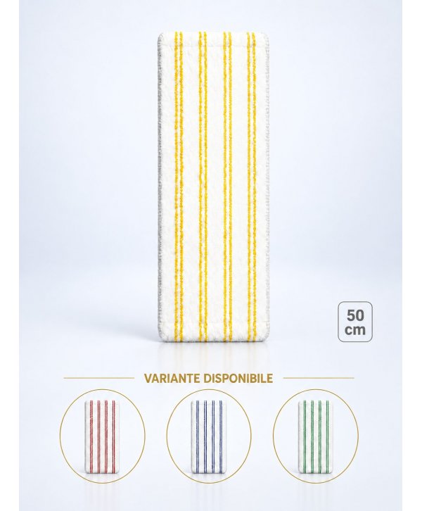 Mop profesional plat 50 cm din microfibră cu dungi galbene, urechi și buzunare, pentru lavoare Mop profesional plat 50 cm din microfibră cu dungi galbene, urechi și buzunare, pentru lavoare