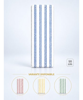Mop profesional plat 50 cm din microfibră cu dungi albastre, urechi și buzunare, pentru birouri