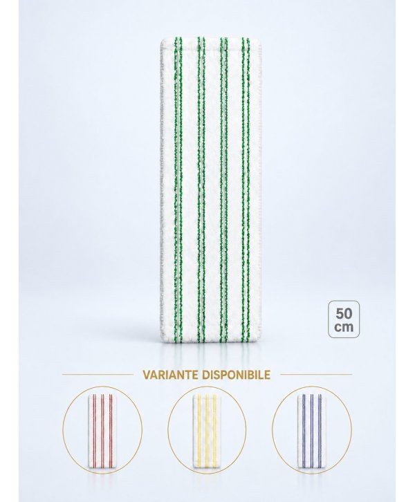 Mop profesional plat 50 cm din microfibră cu dungi verzi, urechi și buzunare, pentru bucătării Mop profesional plat 50 cm din microfibră cu dungi verzi, urechi și buzunare, pentru bucătării