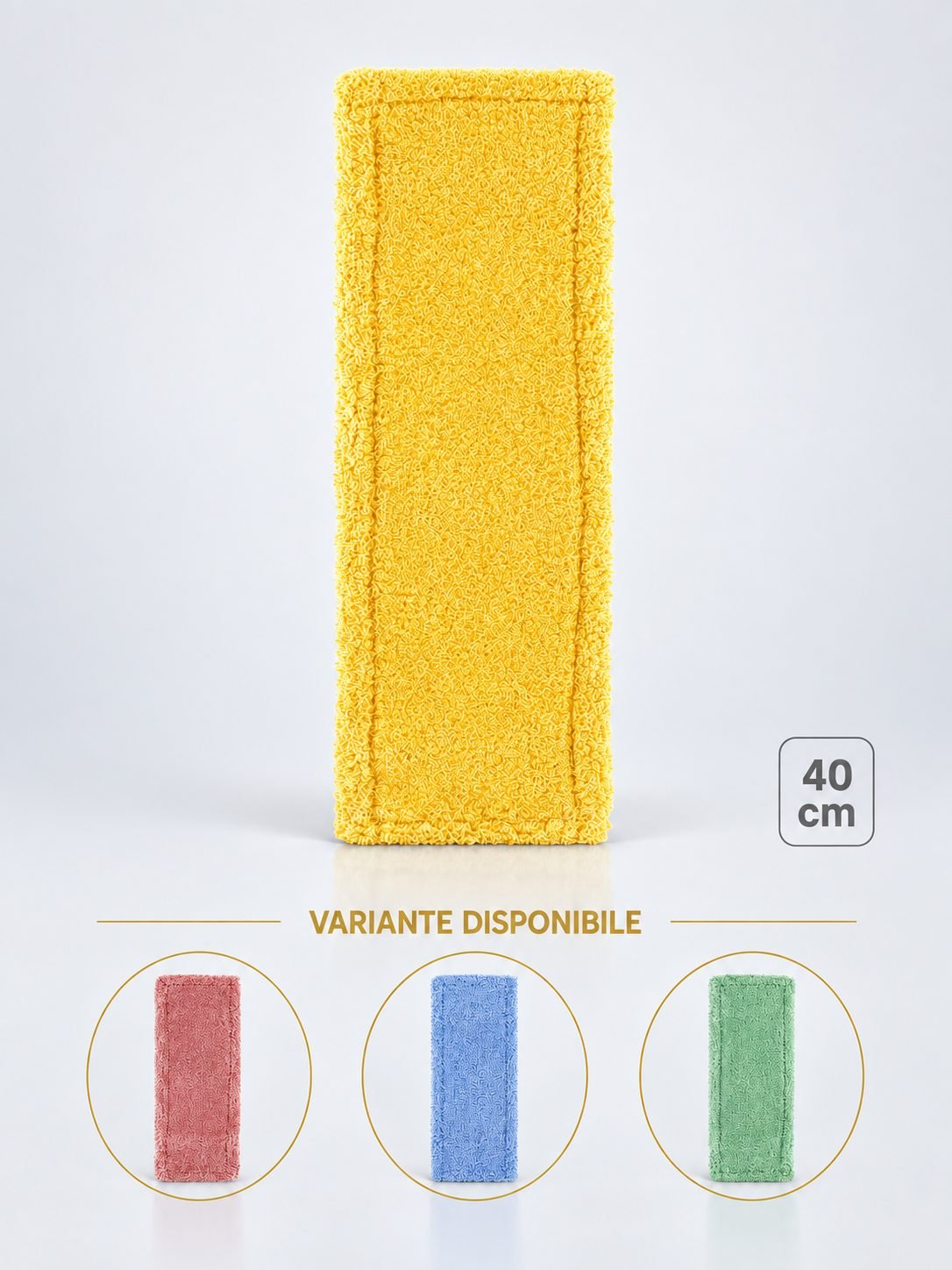 Mop profesional plat galben 40 cm din microfibră, cu urechi și buzunare, pentru lavoare