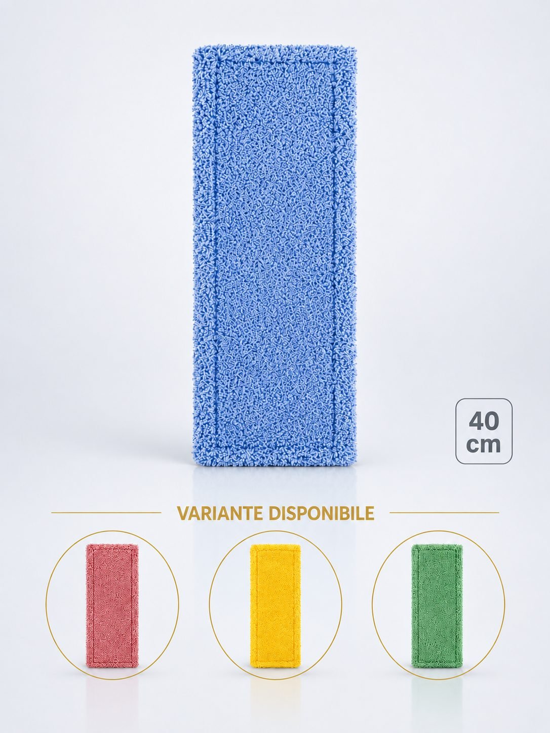 Mop profesional plat albastru 40 cm din microfibră, cu urechi și buzunare, pentru birouri
