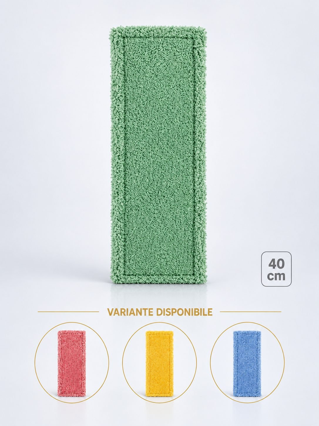 Mop profesional plat verde 40 cm din microfibră, cu urechi și buzunare, pentru bucătării