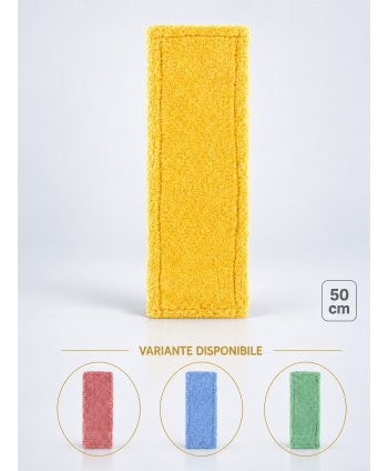 Mop profesional plat galben 50 cm din microfibră, cu urechi și buzunare, pentru lavoare