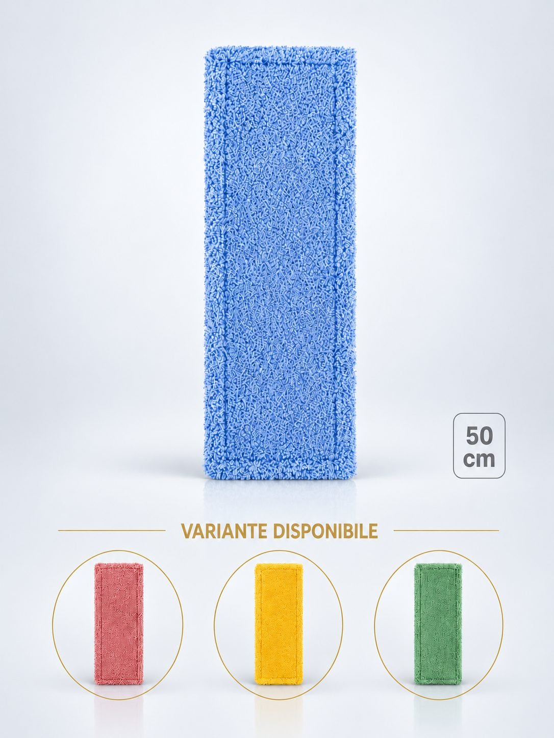 Mop profesional plat albastru 50 cm din microfibră, cu urechi și buzunare, pentru birouri