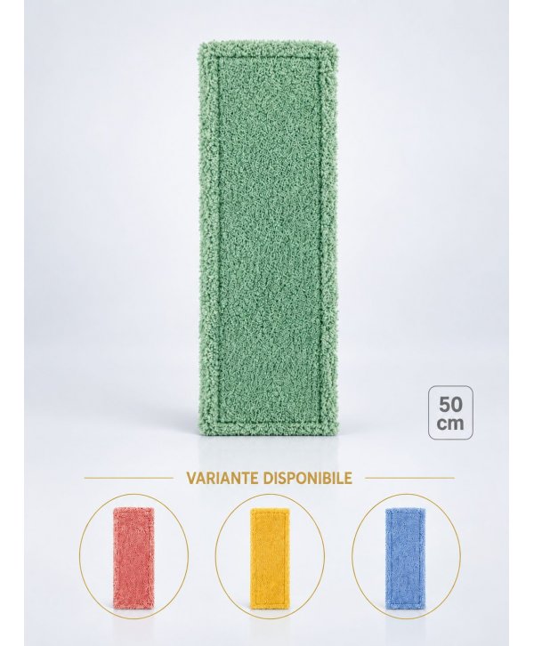 Mop profesional plat verde 50 cm din microfibră, cu urechi și buzunare, pentru bucătării