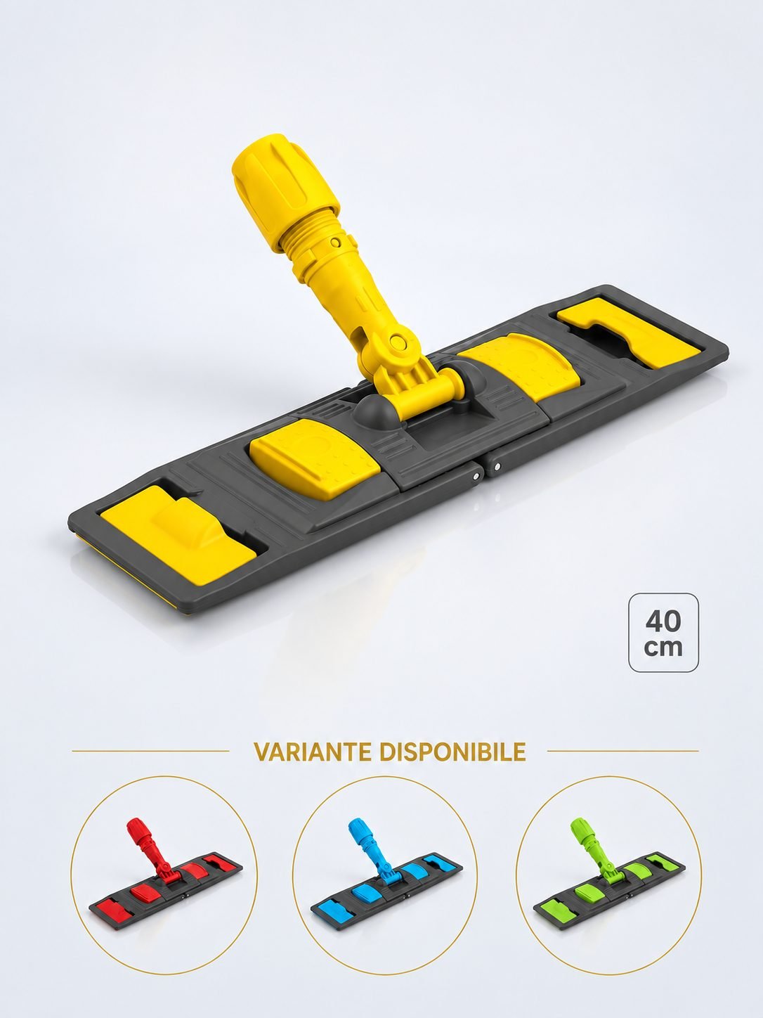 Suport mop profesional plat galben 40 cm, fixare cu urechi, pentru lavoare