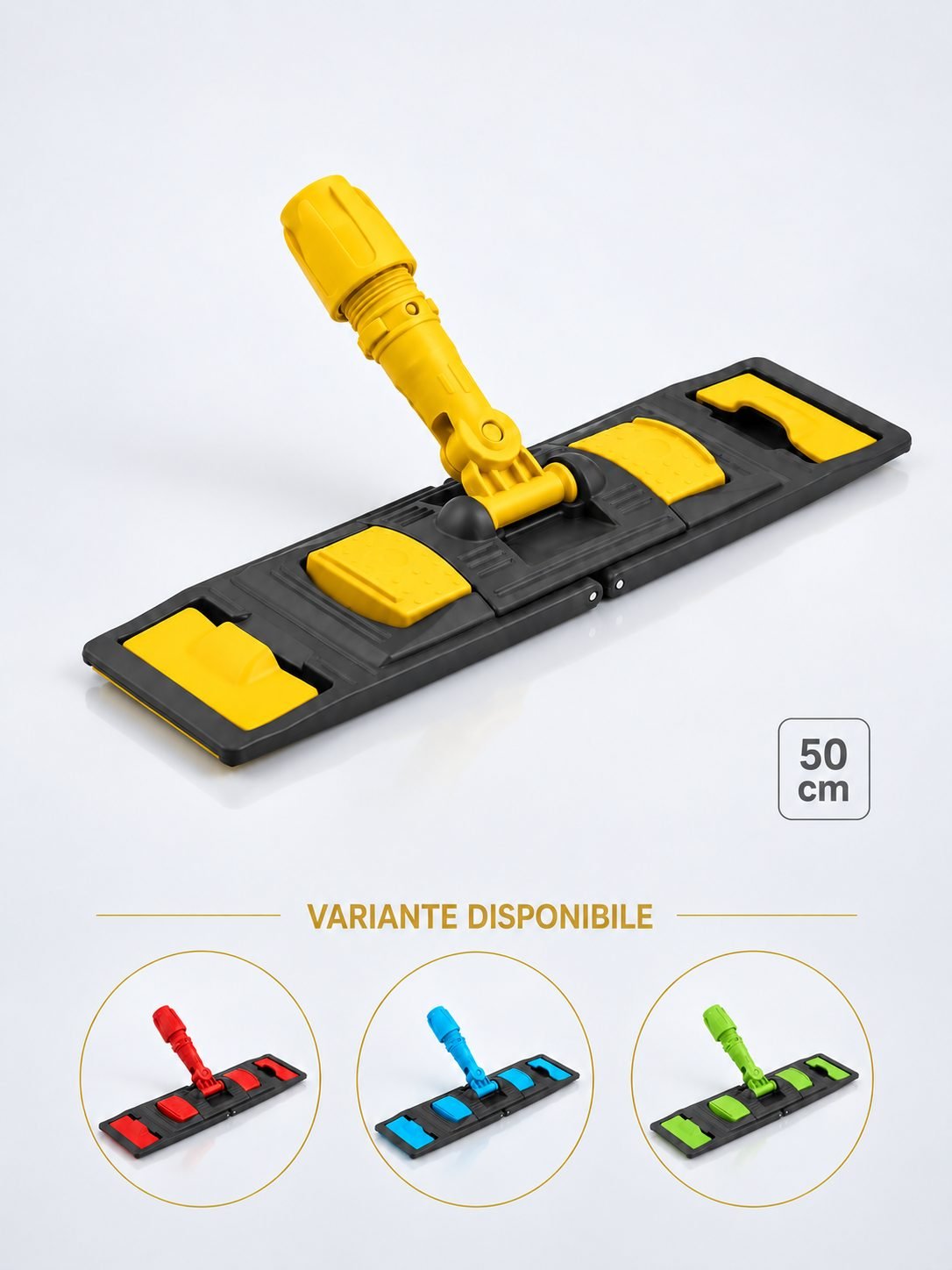 Suport mop profesional plat galben 50 cm, fixare cu urechi, pentru bai, vestiare