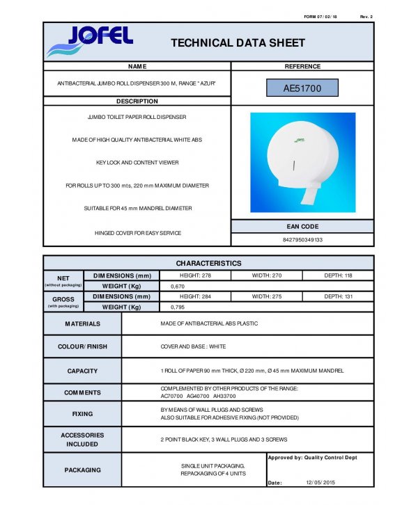Dispenser Hartie Igienica Antibacterian 🔬🦠 cu Ioni de Argint, tehonologie SteriTouch® - Jofel Antibac