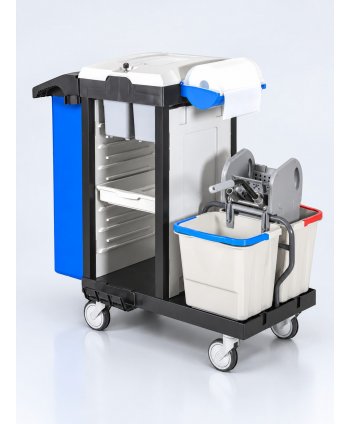 Cărucior de curățenie ArliPlus® M74 – 2×22 L cu storcător, 4×5 L cu dozare, capac cu yală, sac 70 L
