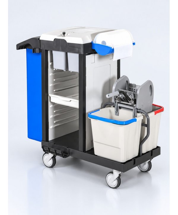 Cărucior de curățenie ArliPlus® M74 – 2×22 L cu storcător, 4×5 L cu dozare, capac cu yală, sac 70 L Cărucior de curățenie ArliPlus® M74 – 2×22 L cu storcător, 4×5 L cu dozare, capac cu yală, sac 70 L