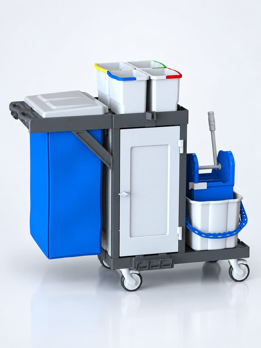 Cărucior de Curățenie Profesional ArliPlus® M58A – 2×22 L, 4×8 L, Sac 120 L și Uși Magnetice