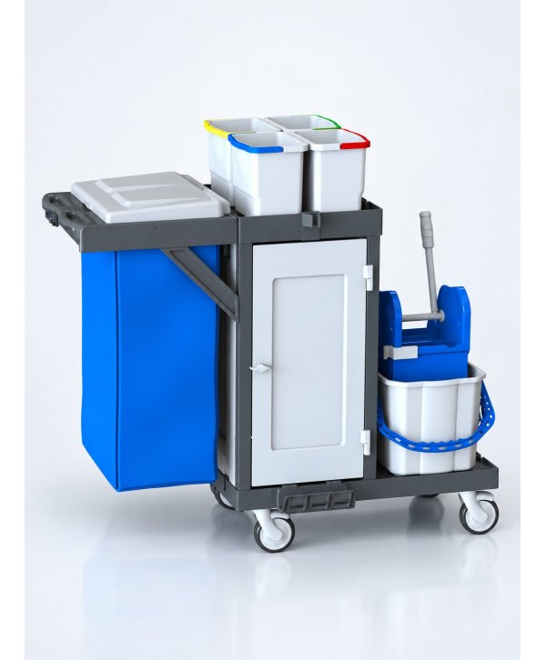 Cărucior de Curățenie Profesional ArliPlus® M58A – 2×22 L, 4×8 L, Sac 120 L și Uși Magnetice