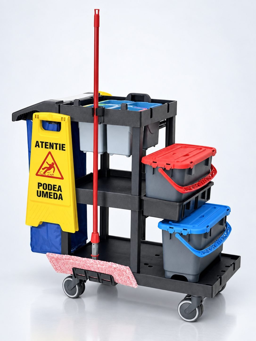 Cărucior profesional curățenie ArliPlus® M704 – Capacitate extinsă și organizare inteligentă pentru profesioniști
