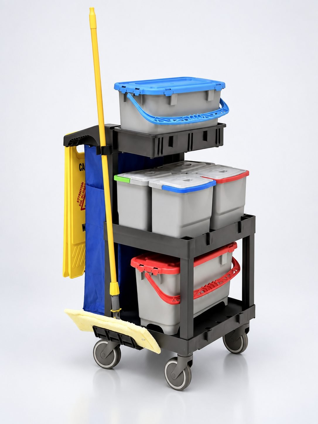 Cărucior de Curățenie Profesional M702 – Compact, Modular și Eficient pentru Activități de Curățenie Profesională