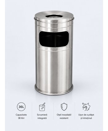 Scrumieră exterior cu coș de deșeuri 36 L din inox, H 60 cm