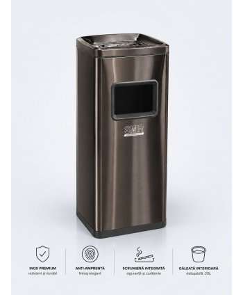 Coș de gunoi 50 L cu scrumieră, inox Black Gold anti-amprentă