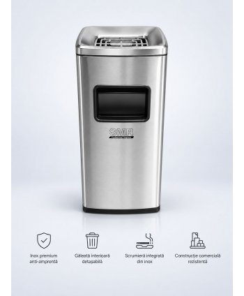 Coș de gunoi 50 L cu scrumieră, inox Silver anti-amprentă