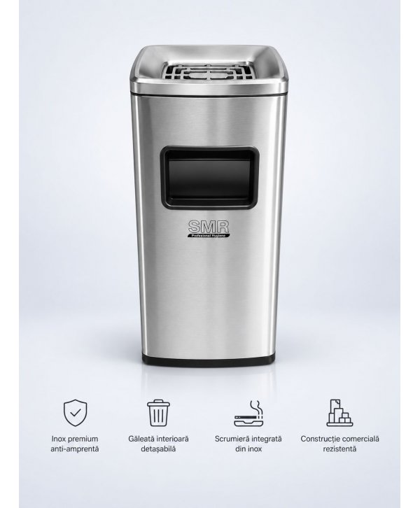 Coș de gunoi 50 L cu scrumieră, inox Silver anti-amprentă Coș de gunoi 50 L cu scrumieră, inox Silver anti-amprentă